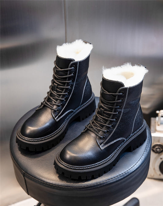 Botas Martin de Lana Auténtica con Tacón Grueso para Otoño e Invierno - Image 2