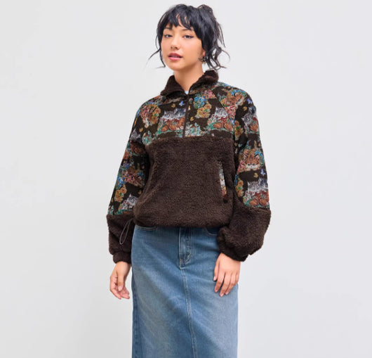 Sudadera con Capucha y Cuello Solapa Estampado Gato Floral para Mujer - Image 13