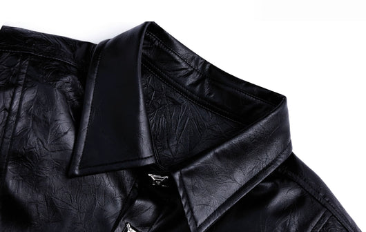 Camisa de Cuero Avanzado con Hombros Acolchados y Manga Larga - Image 8