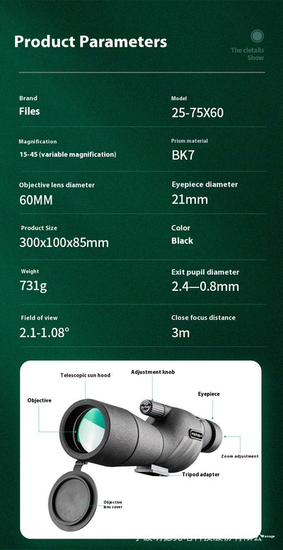 Telescopio Monocular de Zoom 25-75x60 HD - Alcance de Alto Poder para Observación Profesional - Image 22