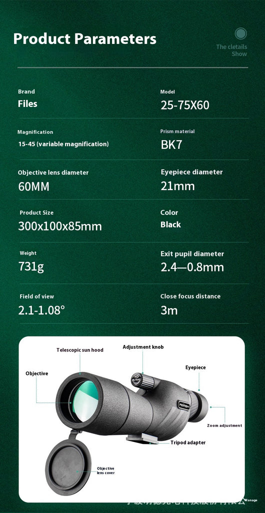 Telescopio Monocular de Zoom 25-75x60 HD - Alcance de Alto Poder para Observación Profesional - Image 22