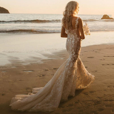 Vestidos de Novia Sirena con Aplicaciones de Encaje 3D - Image 4