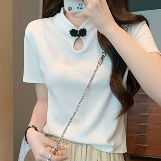Camiseta de Estilo Chino con Botones de Rana - Manga Corta Verano