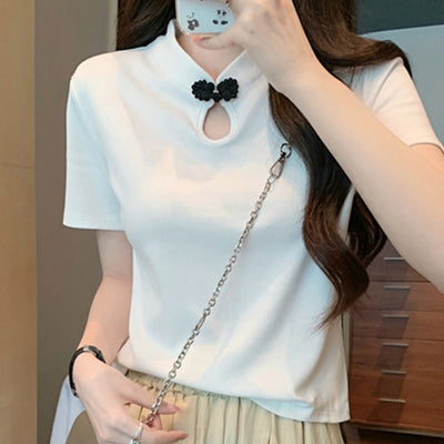 Camiseta de Estilo Chino con Botones de Rana - Manga Corta Verano