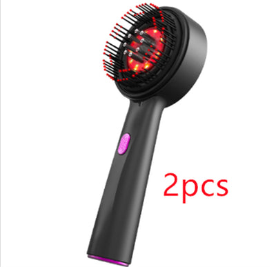 Black electric massage comb with red light therapy, black bristles, and a purple power button on a white background. - Image 12
