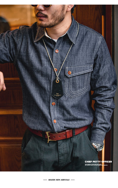 Camisa Vaquera Madden Estilo Retro Americano para Trabajo - Image 9