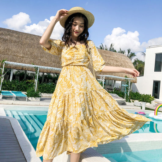 Vestido de Verano Floral Amarillo en Chifón para Mujer - Image 9