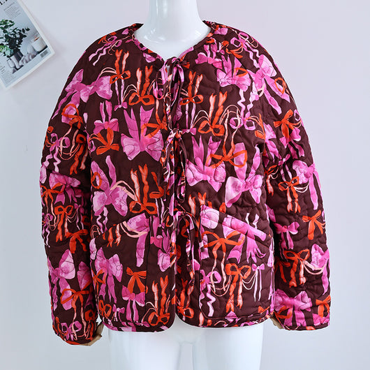 Chaqueta con Lazo Estampado, Cuello Redondo y Cordones Reversible - Image 15