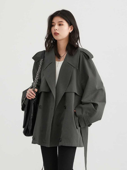 Abrigo Trench Oversize en Tencel con Doble Botonadura y Mangas Raglán - Image 9