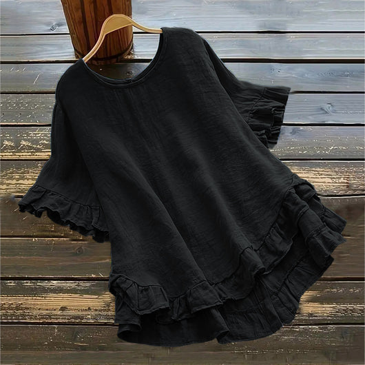 Blusa Holgada de Algodón y Lino con Volantes en Ruedo - Image 24