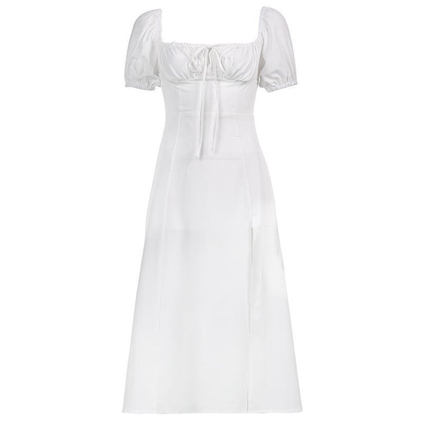 Vestido Elegante Cuello Cuadrado con Abertura Lateral y Mangas Abullonadas - Image 3
