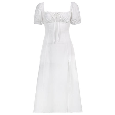Vestido Elegante Cuello Cuadrado con Abertura Lateral y Mangas Abullonadas - Image 3