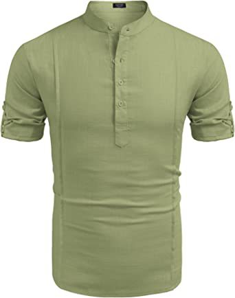 Camisa Lino Henley Hombre Manga Corta Casual Playa Verano - Image 11