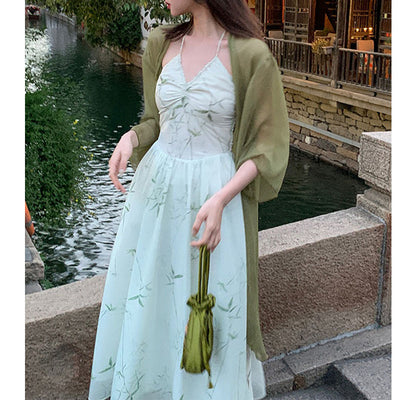 Vestido Largo Estilo Chino con Tirantes Halter - Diseño Elegante Impreso - Image 5