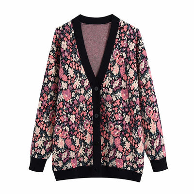 Cardigan de Punto Jacquard Floral con Personalidad para Mujer - Image 8