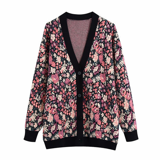 Cardigan de Punto Jacquard Floral con Personalidad para Mujer - Image 8