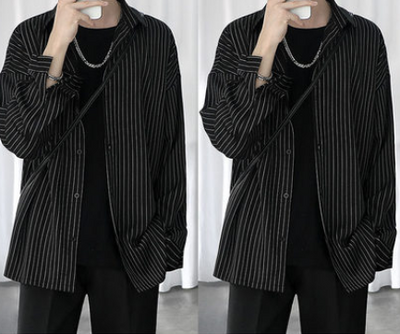 Camisa Manga Corta Hombre Rayas Negra Elegante - Image 17