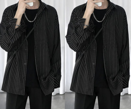 Camisa Manga Corta Hombre Rayas Negra Elegante - Image 17