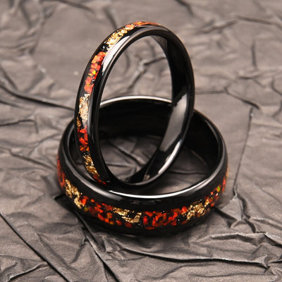 Anillo de Ópalo Rojo con Incrustaciones Negras y Baño de Oro - Image 9