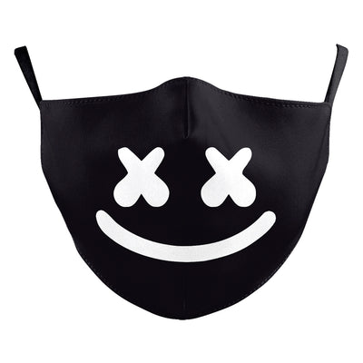 Black milk silk dustproof mask with a white smiley face design, featuring 'X' eyes and a curved smile, for Halloween. - Image 18