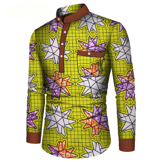 Camisa Casual Estampada Africana de Manga Larga para Hombre - Image 8