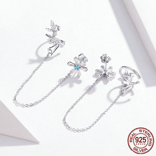 Aretes de Plata Esterlina con Diseño de Hada y Borla Delicada - Image 9