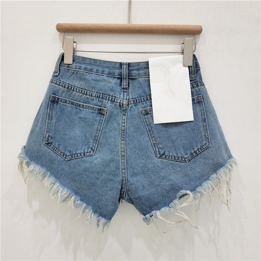 Shorts Denim Mujer Cintura Alta Efecto Reductor con Strass y Flecos - Image 5