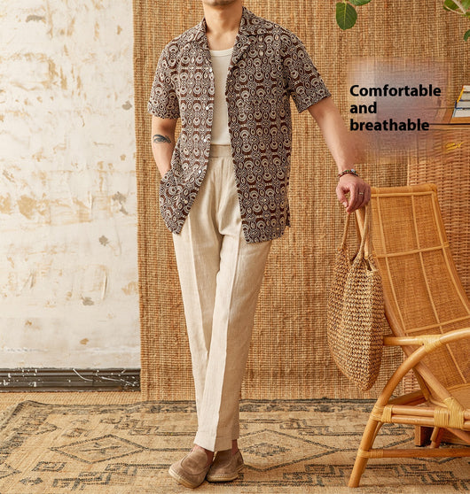 Camisa Casual Cuello Cubano con Bordado Vintage de Algodón - Image 7
