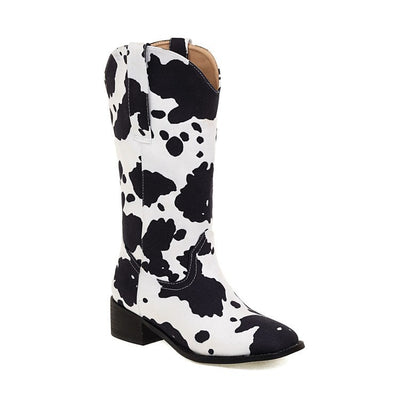 Botas Vaqueras Talla Grande con Estampado Vaca y Tacón Cuadrado Vintage - Image 5