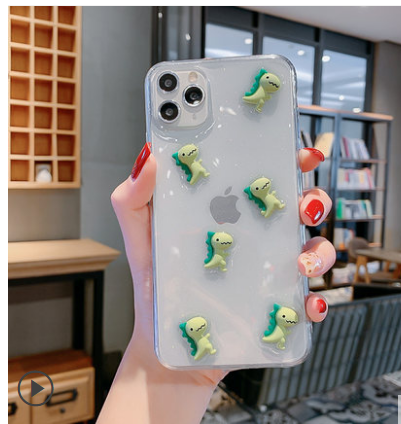 Funda Transparente para Celular con Dinosaurio Cartoon en Resina Epoxi