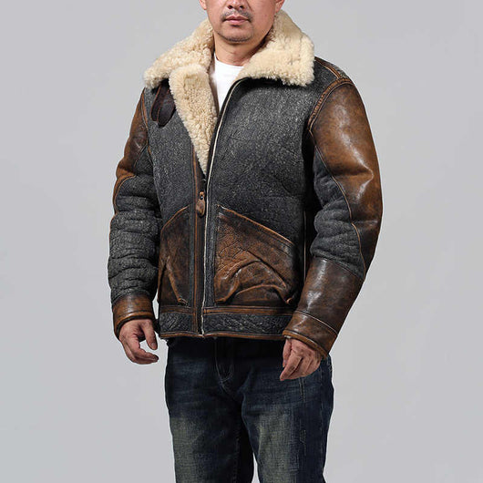 Abrigo de Cuero Gamuza con Solapa y Combinación de Colores para Hombre - Image 9