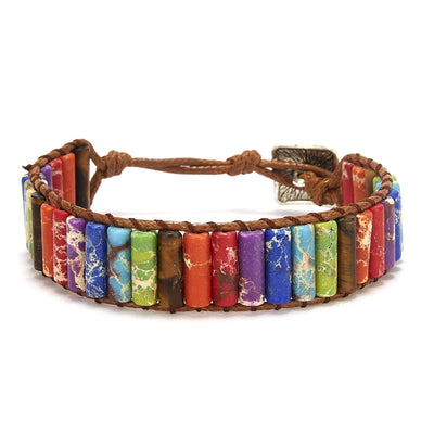 Pulsera de Cuero Tejida a Mano con Piedra Imperial Coloreada - Image 3