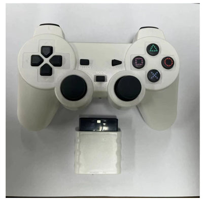 Orange transparent wireless game controller for PS2 with black buttons and a matching orange receiver. - Image 8