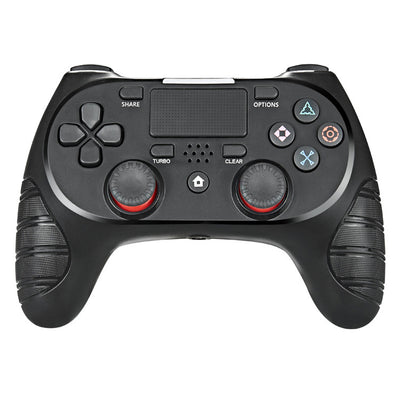 Black wireless game controller for PS4 with red joysticks, textured grips, and standard control buttons. - Image 9