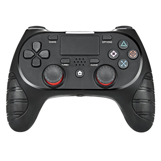 Black wireless game controller for PS4 with red joysticks, textured grips, and standard control buttons. - Image 9