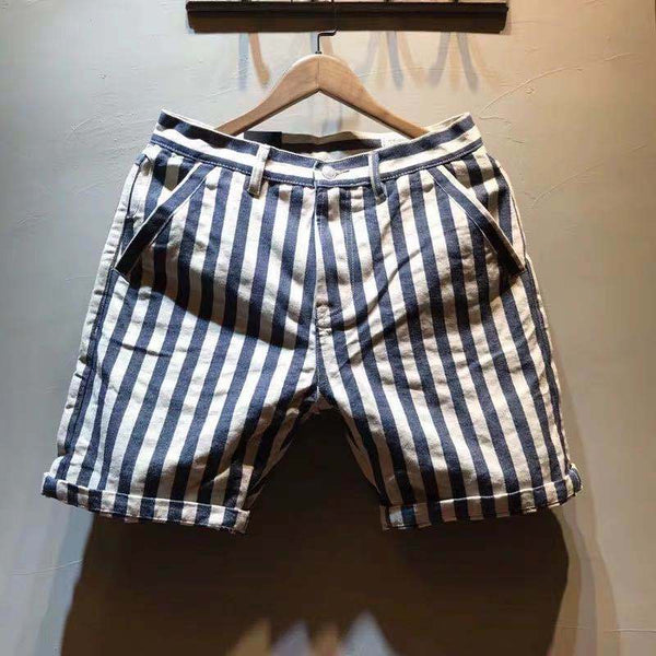 Pantalones de Trabajo Retro a Rayas Azul Marino y Blanco de Cinco Bolsillos