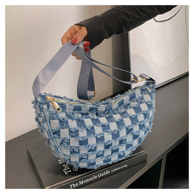 Bolsa de Hombro Underarm Denim con Diseño Cuadrícula Escocesa - Image 27