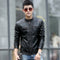 Chaqueta de Cuero PU Coreana Ajustada Cuello Mao