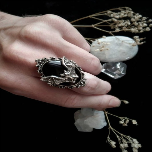 Anillo de Gema Negra Murciélago