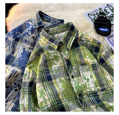 Camisa Holgada Cuadros Degradado con Estampado y Teñido - Image 10
