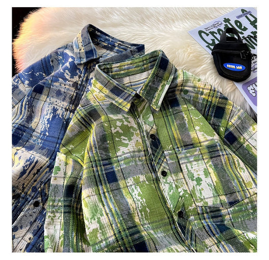 Camisa Holgada Cuadros Degradado con Estampado y Teñido - Image 10