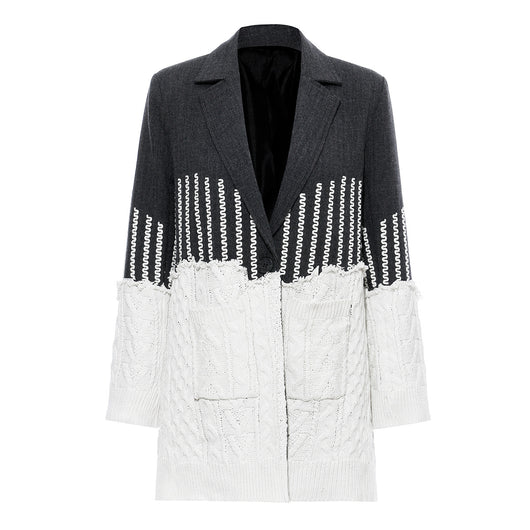 Chaqueta de Punto Jacquard Patchwork con Borde Deshilachado - Image 4