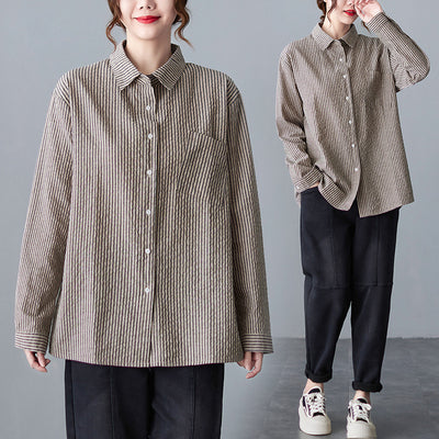 Camisa Vintage Suelta a Rayas para Mujer de Manga Larga - Image 10