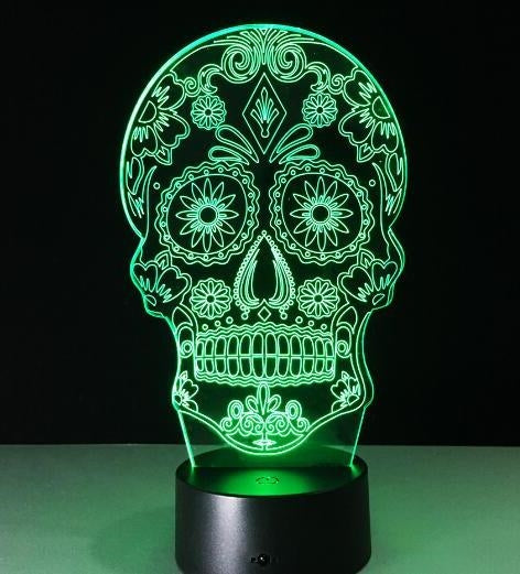 Lámpara 3D LED Calavera Halloween con Ilusión Holográfica - Luz Nocturna Multicolor - Image 10