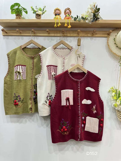 Chaleco Cardigan Mori Girl Bordado Estilo Retro Literario - Image 11