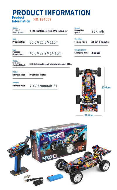 Auto de Carreras Eléctrico Tracción 4x4 Control Remoto Motor Brushless Alta Velocidad - Image 7