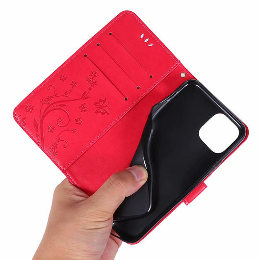 Funda Protectora de Cuero con Mariposas Grabadas - Cartera Abatible para Teléfono - Image 21