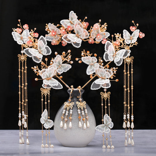 Juego Completo de Accesorios para Cabello Estilo Antiguo con Corona de Hada y Peineta Mariposa