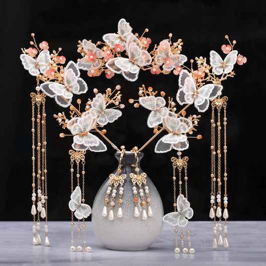 Juego Completo de Accesorios para Cabello Estilo Antiguo con Corona de Hada y Peineta Mariposa