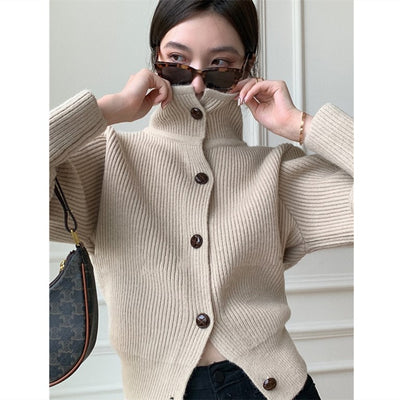 Cardigan Tejido Cuello Alto Mujer - Suéter Holgado Manga Larga - Image 8